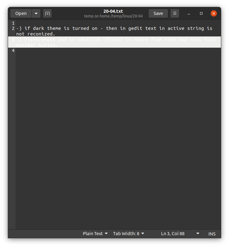   Ubuntu 20.04 Gnome Shell - Gedit
