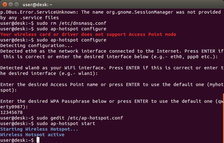 Ubuntu 14.04 - запуск точки доступа
