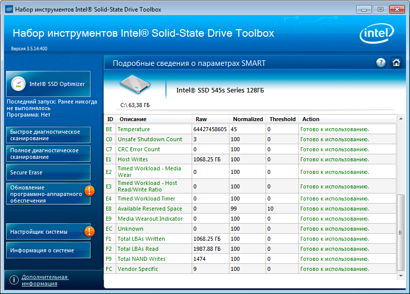 Ресурс SSD Intel 545s TBW 2 Тб за 2 года