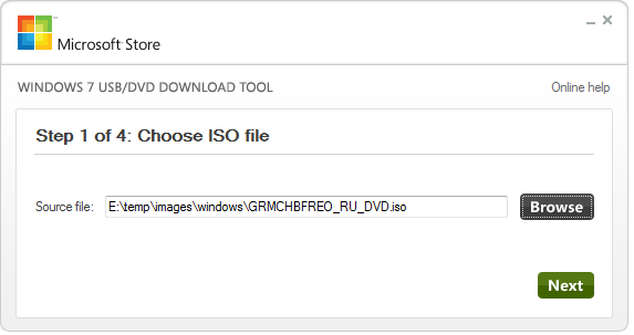 Windows 7 USB/DVD Download Tool - шаг первый 