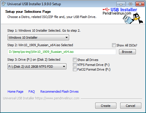 Universal USB Installer для загрузочной флешки Windows 10