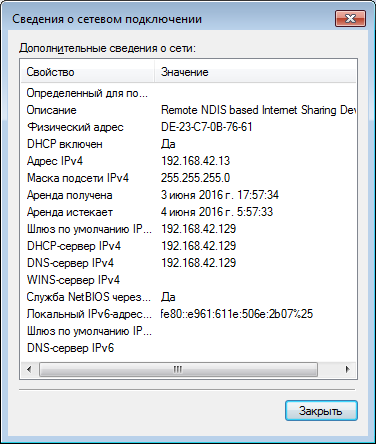 Состояние сетевого подключения Windows 7